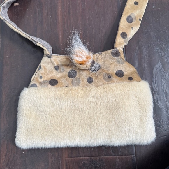 Handmade shabby chic Polka Dot and Cream Shoulder Bag with real fur Y2K - Picture 3 of 7